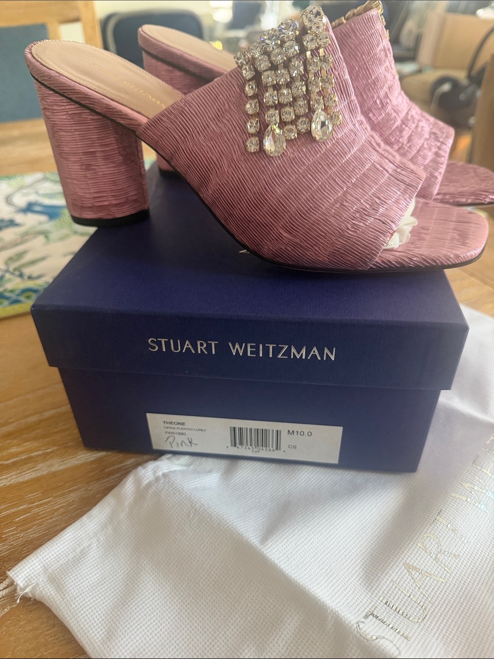 Stuart Weitzman Rose Pink Crystal-Embellished Mule Heels